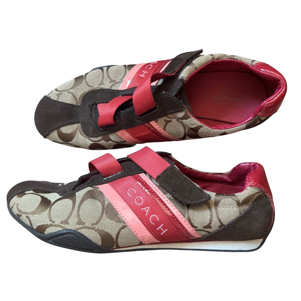 Coach Jenney Signature Monogram Brown Pink Sneakers Driving Shoes Size 7.5 - Picture 5 of 8
